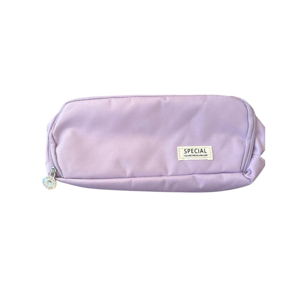 Angoo Purple Cloth Pencil Case With Three Zippered Compartments
